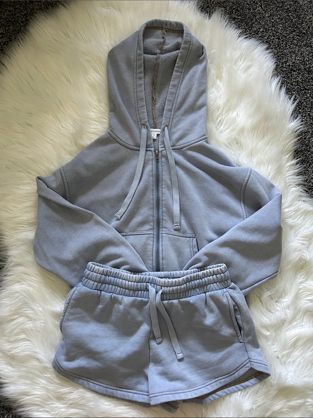 Pink Rose Pale Blue Zip Hoodie and Elastic Waist Shorts Set
